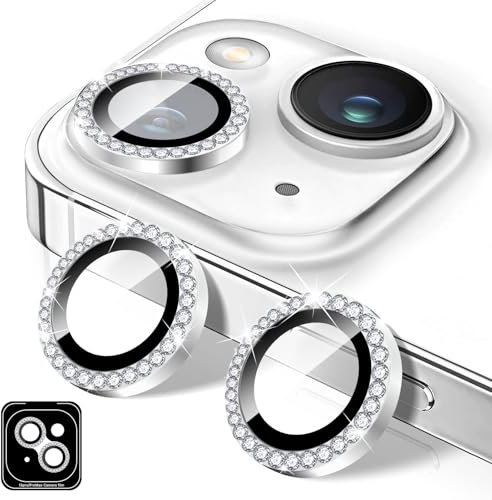 Kucheed Proteggi Obiettivo Fotocamera Diamond per iPhone 12/iPhone 12 Mini, 9H Copriobiettivo per Fotocamera in Vetro Temperato Scintillante, Adesivi per Pellicole con Anelli Metallici