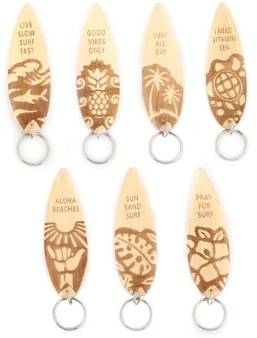 PERSONFUN Lot de 7 porte-clés en bois avec inscription gravée, marron clair, taille unique