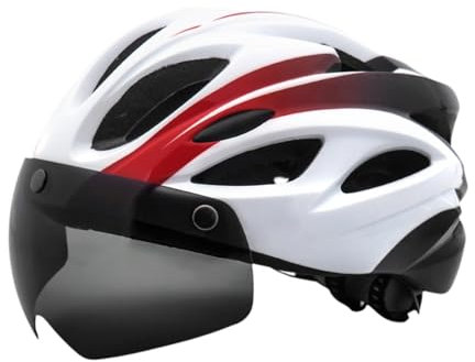 perfk Fahrradhelm Sporthelm mit abnehmbarem Visier Verstellbarer Kopfumfang Herren Damen Biker Fahrradhelm Fahrradhelm, Weiß Rot