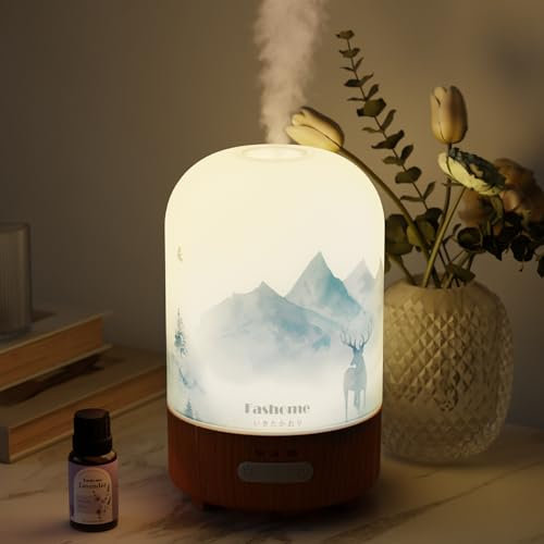 Fashome Aroma Diffuser, Handgefertigt Glas Diffusor für ätherische Öle, Automatisch Power-Off, Warm Licht Vintage Aromatherapie für Baby, Zuhause Büro oder Yoga(Winter-Lavendel)