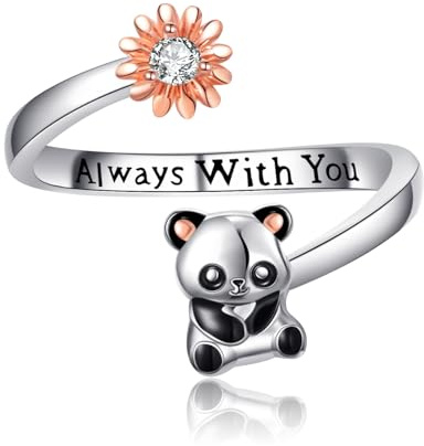 Damen Ring Schildkrötenring 925 Sterling Silber Ringe Einstellbar Schildkröten für Frauen Geburtstag Jubiläum Versprechen Schmuck (Panda Ring)