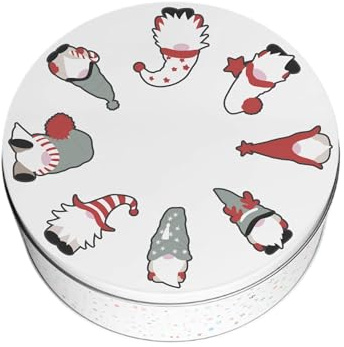 Purely Home Christmas Gonks Small Cake Tin - Festive Kitchen Bakeware Gifts for Xmas - Round Metal Storage Container for Baking 18 x 7cm