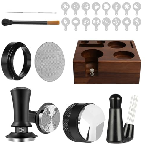 SEHAUSEU Set di pressini per caffè espresso da 51 mm con stazione di pressatura pressino per mescolatore per caffè-espresso, spazzola per la pulizia, tappetino per pressatura aghi set di pressine