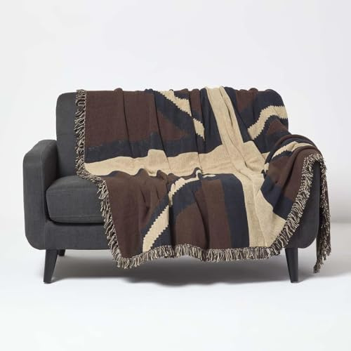HOMESCAPES Union Jack Flag Throw Blanket, 100% Cotton, Breathable, Handwoven Throws For Sofas Large, United Kingdom Flag Blanket For Bed & Armchair - Limited Edition, 150 x 200cm