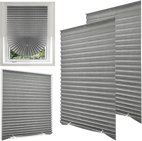 Jonuin 2 Pack Temporary Blinds, 90x180CM No Drill Stick on Blinds, Easy to Cut and Fit Self Adhesive Blind for Windows, Doors, Kitchen, Bathroom, Bedroom Blackout Thermal (Grey-blackout, 90x180cm)