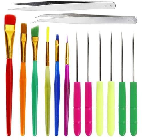 Whispern Cloud 14 Pcs Cookie & Cake Decorating Tool Set | Food-Safe Baking Decorating Kit with Brushes, Scribe Needles & Tweezers for Fondant Icing Cookies