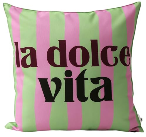 CB Home & Style Outdoorkissen Gartenkissen Wasserabweisend Wasserfest mit Streifen Hallo Sommer Bella Ciao La Dolce vita 45x45cm mit Füllung (Pink/Mint - La Dolce vita)