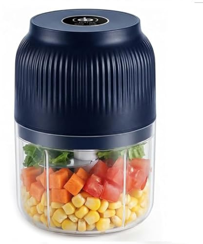 Electric Garlic Chopper 300ML Mini Food Processor, USB Rechargeable Cordless Garlic Mincer with Stainless Steel Blades, One-Touch Portable Veggie Chopper for Onion, Ginger, Meat (Black, 6 Blades)