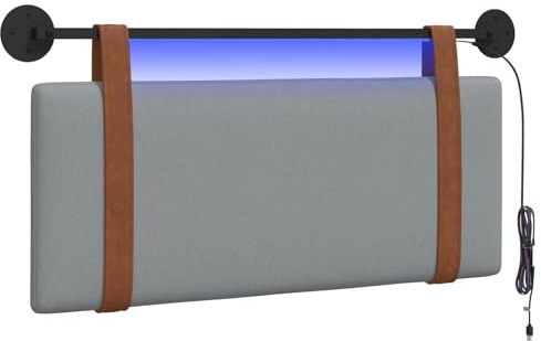 vidaXL Hängendes Kopfteil Mit LED Licht Hellgrau Antikes PU, Moderner rechteckiger Kopfteil, wandmontierbar, Schlichte gepolsterte Schlafzimmer-Deko, ergonomisch und praktisch