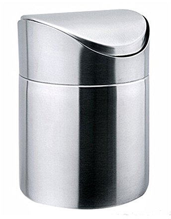 DesignerBox Mini Stainless Steel Desktop Trash Bin 1.5L Counter Top Trash Can with Swing Lid for Kitchen Bathroom Office Use (Silver)