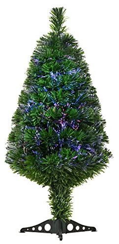 HOMCOM Albero di Natale a Fibre Ottiche 90cm con 90 Folti Rami in PVC, Decorazione di Natale con Luci di 4 Colori