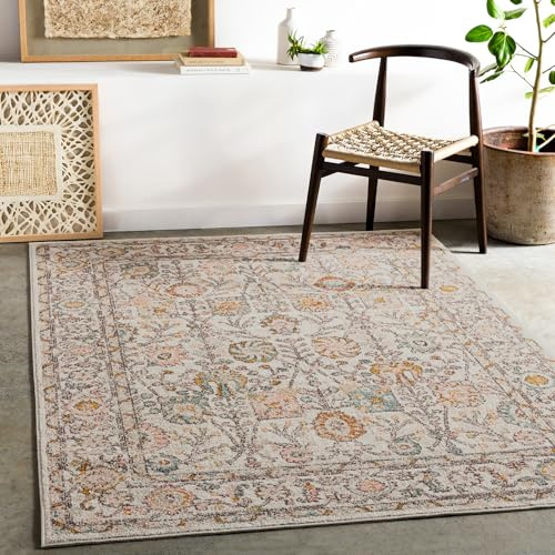 Livabliss Dublin Vintage Rug - Runner Rugs Living Room 60x90 cm, Hallway, Kitchen Area - Traditional Multicoloured Boho Rug, Easy Care - Bohemian Large Rug, Ivory, Pink and Grey Rug
