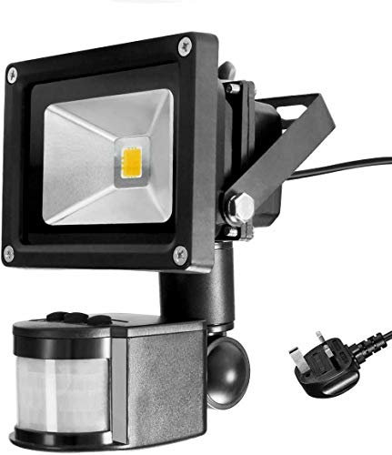 Yangers LED Floodlight 20W with PIR Sensor Outdoor Mains Powered UK Plug, IP65 Waterpoof 1000lm Bright Day White 240V External Security Lamp Beaming Angle for Garden Garage Loft Indoor