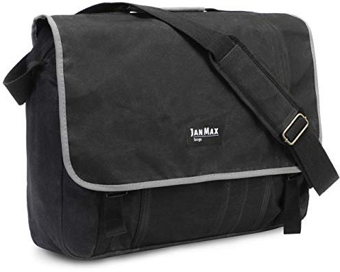 Jan Max - Canvas - Umhängetasche Arbeitstasche Schultertasche, Herren Tasche, Messenger Bag mit Laptopfach, schwarz-grau