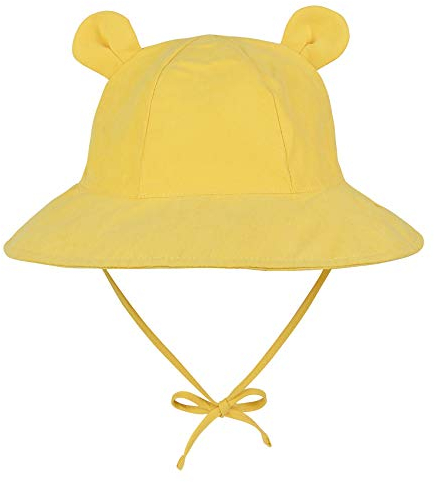 Durio Unisex Baby Kleinkinder Sonnenhut Kappe Mütze Fischerhut Strandhut Kinder Baby Mädchen Jungen Sommerhut UV Schutz UPF 50+ Gelb 1-2 Jahre