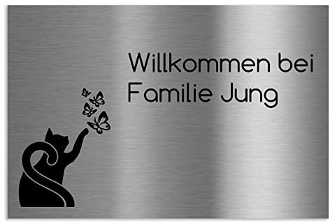 Jung Edelstahl Design Türschild verschiedene Größen und Motive personalisierbar. Briefkastenschild V2a Edelstahl selbstklebend (120 X 80 mm)