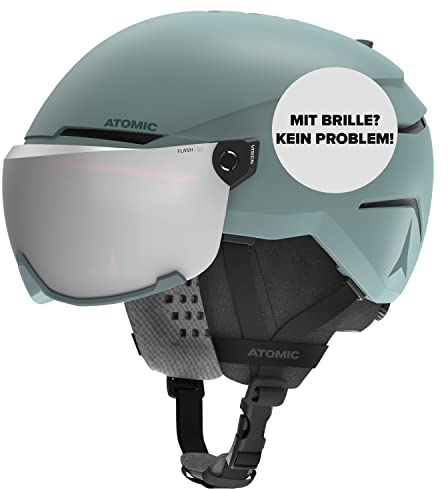 ATOMIC SAVOR VISOR JR Skihelm mit Visier - Grün - Größe XS - Für Kinder & Jugendliche - Max. Stoßdämpfung - Active Aircon Belüftung - Brille mit High End-Verspiegelung
