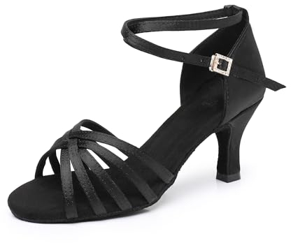 Latein Tanzschuhe für Damen Schwarz Professionelle Tanzschuhe Ballsaal Party Salsa Tanzübung Performance Schuhe Schwarz 7 cm 40 EU
