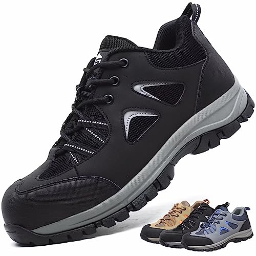 Zapatos de Seguridad Hombre Mujer Calzado de Trabajo Ligeros Antideslizante Zapatillas de Seguridad con Punta de Acero Negro 41