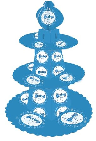 AEX 3 Tier Cake Cardboard Desserts Stand Display Tower Beautiful Vibrant Colours Birthdays Baby Showers Wedding Anniversary Decor Party Supplies Tableware (A little Baby Boy)