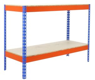Simon Rack SimonTaller Industrieregal, 900 x 1200 x 600 mm, 600 kg Biegepunkt, 2 Holzböden, Lagerregale, Metallregale, Blau/Orange/Holz