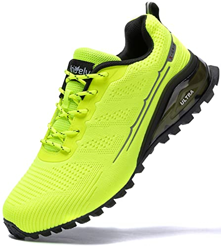 Kricely Traillaufschuhe Herren Leicht Atmungsaktiv Wanderstiefel rutschfest Laufschuhe Outdoor Fitness Straßenlaufschuhe(Leuchtendes Grün 45)