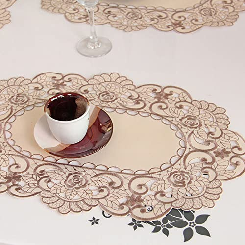 Tischläufer weiß bestickt Spitze Tischdecke Floral Tischdecke Hochzeit Party Satin Stoff - (rund 30 x 45 cm)