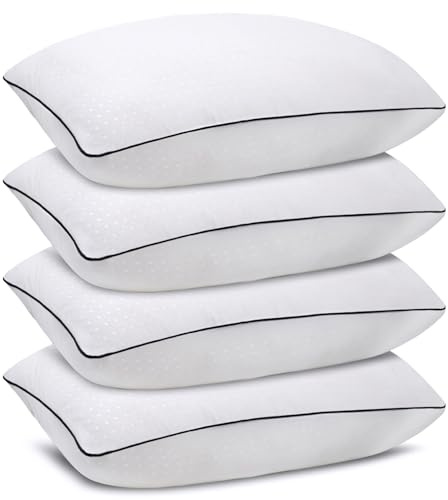 Higoom Standard Size Bed Pillows for Sleeping 4 Pack,Luxury Hotel Pillows,Comfortable and Supportive,Machine Washable,Suitable for Stomach,Back and Side Sleepers.
