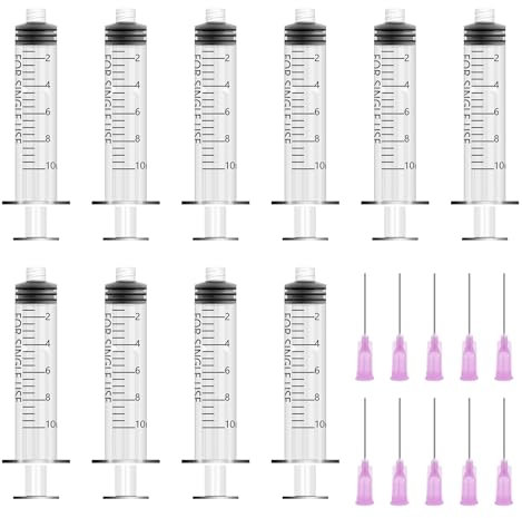 10Pcs 10ml Syringe, Plastic Syringe, Reusable Fodder Syringes, Ink Filling Syringes for Lab, Glue, Industrial, Scientific Labs