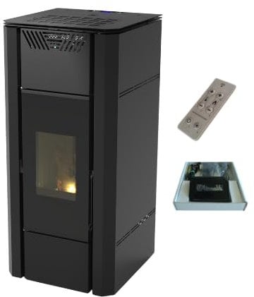 Termostufa Idro Ventilata Greta 32 28,55 kW Nero 4 Stelle 275 m2 Riscaldabili On Fire Line (Stufa + Telecomando + Modulo Wifi)