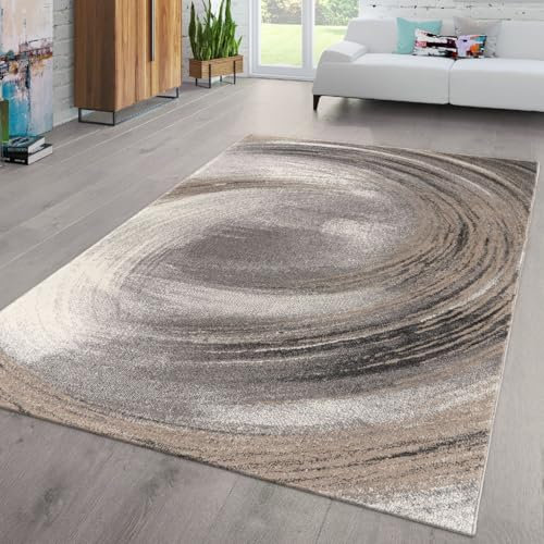 TT Home Wohnzimmer Teppich Kurzflor Abstraktes Design Pastell Used Look Modern Bunt, Farbe:Grau Beige, Größe:160x230 cm