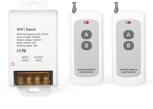 Ailao Interruttore con Telecomando 220V Accensione luci a Distanza AC Remote Switch Relè radio 220V per pompa acqua, motore/sistema di sicurezza, distanza massima 300m con 2 controlli remoti.