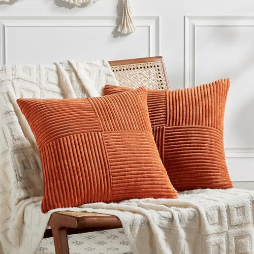 FDTERN 2er Set Karamell Kordsamt Kissenbezug 45x45CM Weich Moderne Dekorative Kissenbezüge Kissenhülle Dekokissenbezug Sofakissen Dekokissen Boho Herbst Deko für Sofa Schlafzimmer Wohnzimmer Balkon