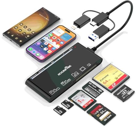 7-en-3 USB C Lightning USB 3.0 Multi Card Reader para iPhone,iPad,MacBook,Samsung Universal Memory Card Adapter Hub Soporta SD,CF,MicroSD,XD,MS,TF Compatible con Windows,MacOS,iOS,Linux,Android