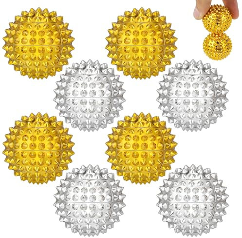 dusaniyali 8 Stück Magnetischer Massageball,Kleiner Igel Ball Handakupunktur Massagebälle Magnetische Akupunktur Yoga Bälle 32mm Durchmesser für Muskelmassage(Silber,Golden)
