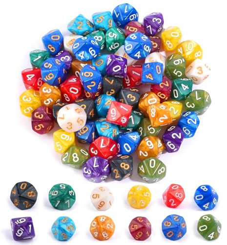 Polyedrische Würfelset, 60PCS Acrylic Dice Set, D10 Spielwürfel Würfel Bunt für D&D/RPG/MTG Tischspiele, Brettspiel, Kartenspiel, Rollenspiel für Unterhaltungsaktivitäten, Freizeitlokale (12 Farben)