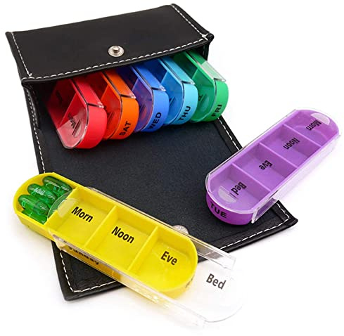 Pillen-Organizer, 7-Tage-Pillenbox mit PU-Leder, schwarz, for unterwegs, for Vitamine