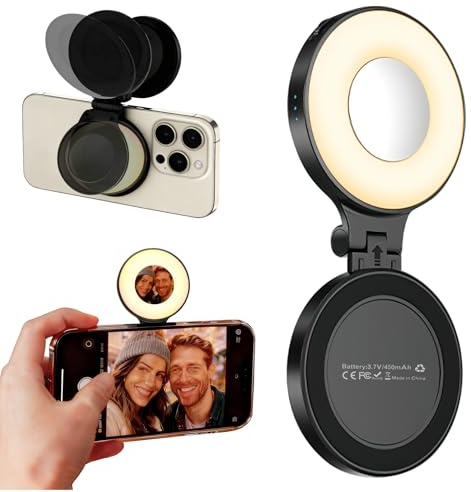 Magnetic Selfie Light 3-in-1 Magnetic Beauty Selfie Light with Mirror for MagSafe iPhone Android CRI95 180° Flip Portable LED for Zoom Calls Makeup TikTok Laptop Photography Recording Video Conference