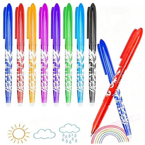 HX-pyahgtv 8 Farben Radierbare Kugelschreiber Set, 0,5mm Schnelltrocknender Tintenroller mit Radiergummikappe, Auslaufsicher, Perfekt für Schule, Büro, Handlettering, Studenten