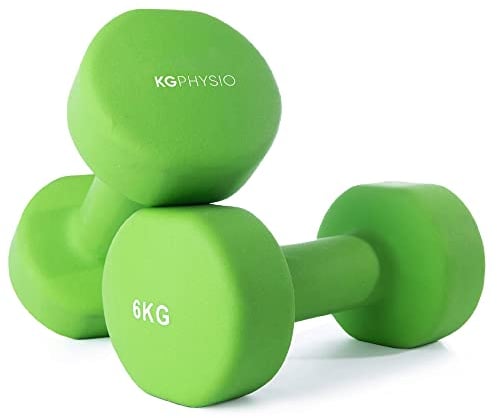 KG PHYSIO Neopren Hanteln Set - Inkl. Fitnessposter mit 32 Übungen, schweißabweisendes Kurzhanteln 2er Set aus Gusseisen, rutschfeste & griffige Fitness Gewichte für Frauen und Männer