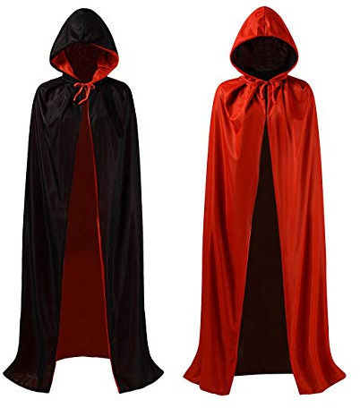 MAKFORT Umhang Schwarz Rot Doppelseitig Mit Kapuze Umhang Erwachsener Für Cosplay Halloween Kostüm