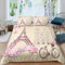 Loussiesd Eiffelturm Muster Bettwäsche Set Paris Thema Bettbezug Set 155x220cm Mikrofaser Bettwäsche Retro Romantische Gebäude Print Betten Set mit 1 Kissenbezug 80x80cm Weiche und Flauschige