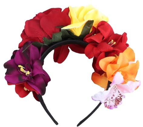 Lurrose Blumen Haarreif Mexikanische Rosenkrone Halloween Rosen Haarreif Halloween Blumen Stirnband Dia De Los Muertos Blumenkrone Halloween Party Kostüm Kopfschmuck