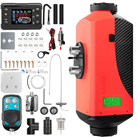 1 INCHHOME Chauffe-air diesel 2KW / 5KW / 8KW Chauffage de stationnement de camion de bateau de voiture 12V avec interrupteur LCD (Carbon Fibre Red, 8kw vieille télécommande)