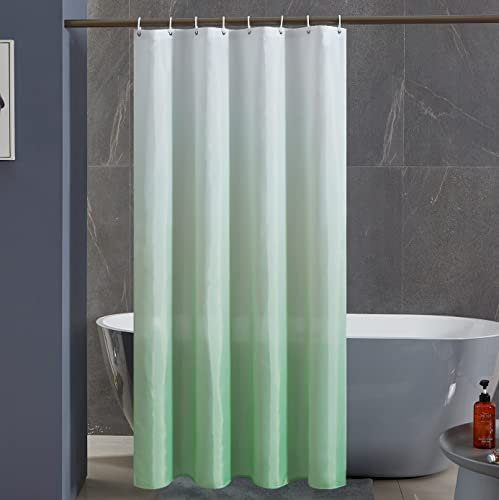 Furlinic Duschvorhang Textil Anti-schimmel Wasserdicht Waschbar Badvorhang aus Polyester Stoff Weiß nach Grün 120x200cm mit 8 Duschvorhangringen.
