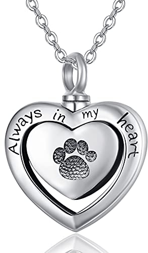 TANGPOET Asche Halskette 925 Sterling Silber Pfote Feuerbestattung Schmuck Urnenketten für Asche Herz Kremation Schmuck für Mama Papa Frauen Männer Haustier