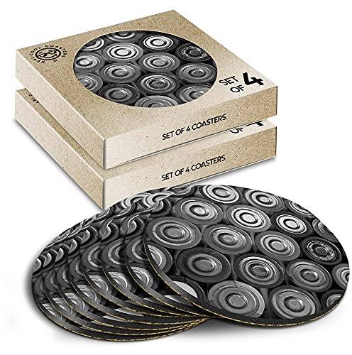 8 x Eco Boxed Cork Coasters - BW - Retro Batteries Power Bank Drink Cup Mug Glass Table Mat #38896