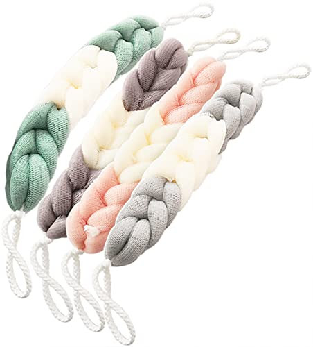 MURRI&MURRDI Back Scrubber Long Loofah for Shower, 4 Pcs Body Sponge Bath Loofah with Handles, Exfoliating Body Scrubber Mesh Sponge for Men & Women Bath Shower Loofah Sponge (4 Colors)