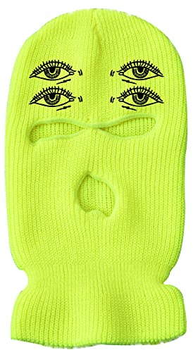 ISWMM 3-Loch-Skimaske, Wolle, Strickmütze, Stickerei, warm, Outdoor, Radfahren, winddicht, Sturmhaube, Party-Kleid, fluoreszierendes gelb