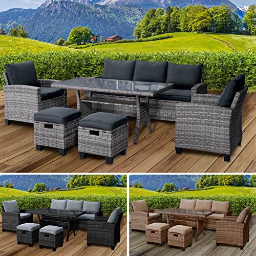 BRAST® Gartenmöbel Set Delight | bis zu 7 Personen viele Farben | incl. extra Dicke Kissen | TÜV geprüft | Outdoor Loungemöbel Sitzgruppe Essgruppe Garnitur | Grau/Anthrazit